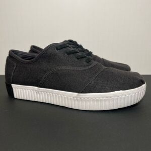 Womens TOMS Cordones Boardwalk Black Canvas Lace Up Platform Sneakers / Size 6.5